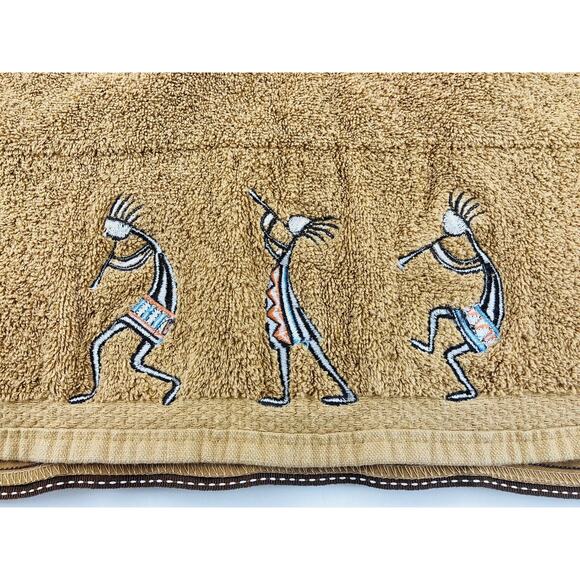 Avanti Kokopelli Bath Body Towel Gold Nutmeg Blue Orange Velour Style Fabric Bot - Picture 11 of 11